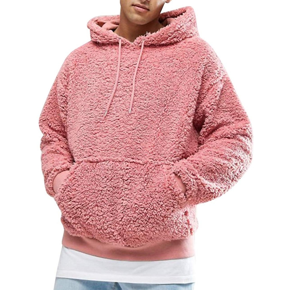Mens Sherpa Pullover Fleece Over Size Hoodie Pink